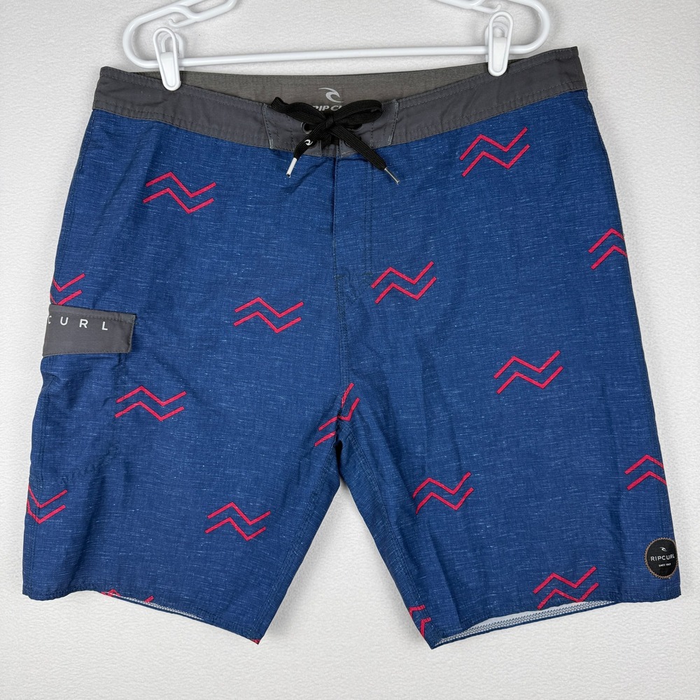 Rip Curl Board Shorts Mens 40 Blue‎ Red Zig Zag Print Drawstring Swim Trunks